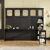 Murphy Bed with Desk and Rattan Cabinets Black