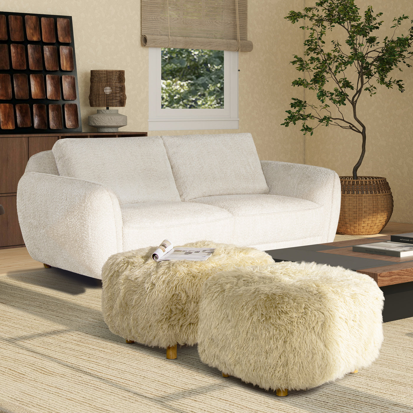 Enchante 24.5' New Zealand Sheepskin Rectangular Accent Ottoman