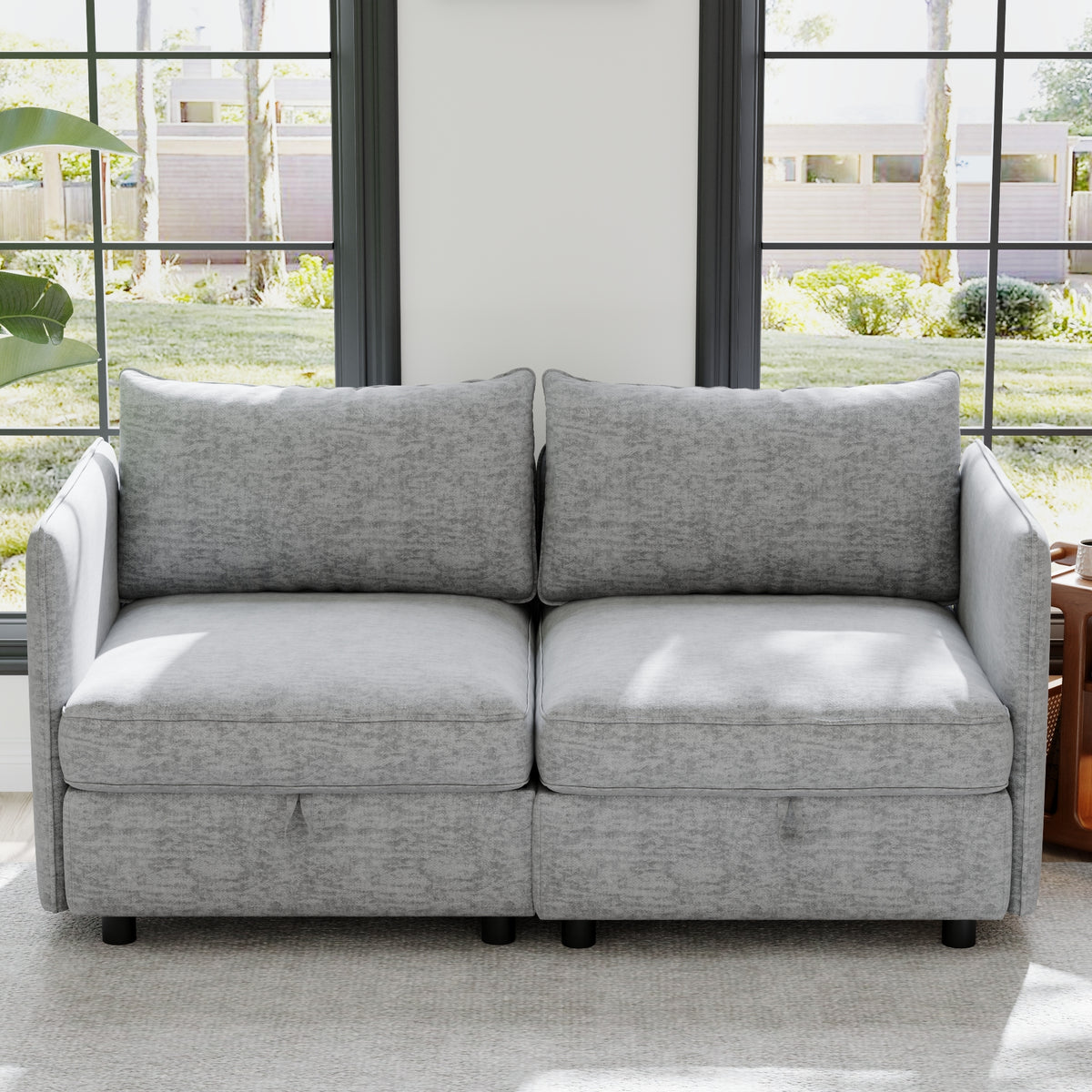 2-Seat Chenille Loveseat with Storage Grey 68"