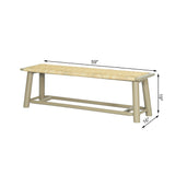 Farmhouse Solid Wood Rattan Bench 59 Inch Indoor Outdoor