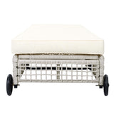 Outdoor Chaise Lounge Chair Wicker Adjustable Recline Beige/Creamy White