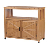 Wooden Patio Bar Table Set with Storage Light Brown
