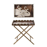 Brown MDF Side Table with Swan Motif Iron Base 23.5x15.5x24