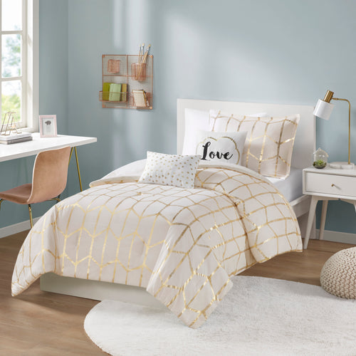 Comforter Set - 4-Piece - Twin/Twin XL - Brushed Polyester Print