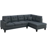 Modern 2pc Sectional Sofa Charcoal Linen with Nailhead Trim