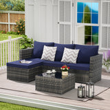 2 Pieces Patio Furniture Set, Outdoor Woven Sectional L- Shaped Patio Furniture