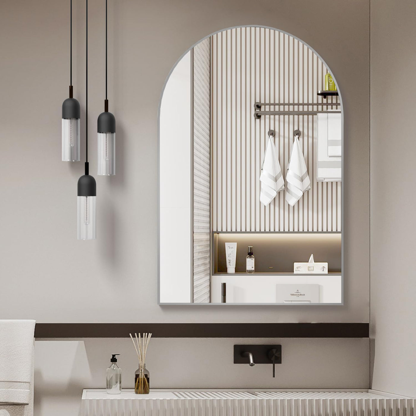 24x32" Silver Arched Bathroom Wall Mirror