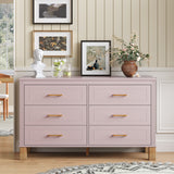 6-Drawer Double Dresser , Modern Storage Cabinet with Metal Handles & Solid Wood