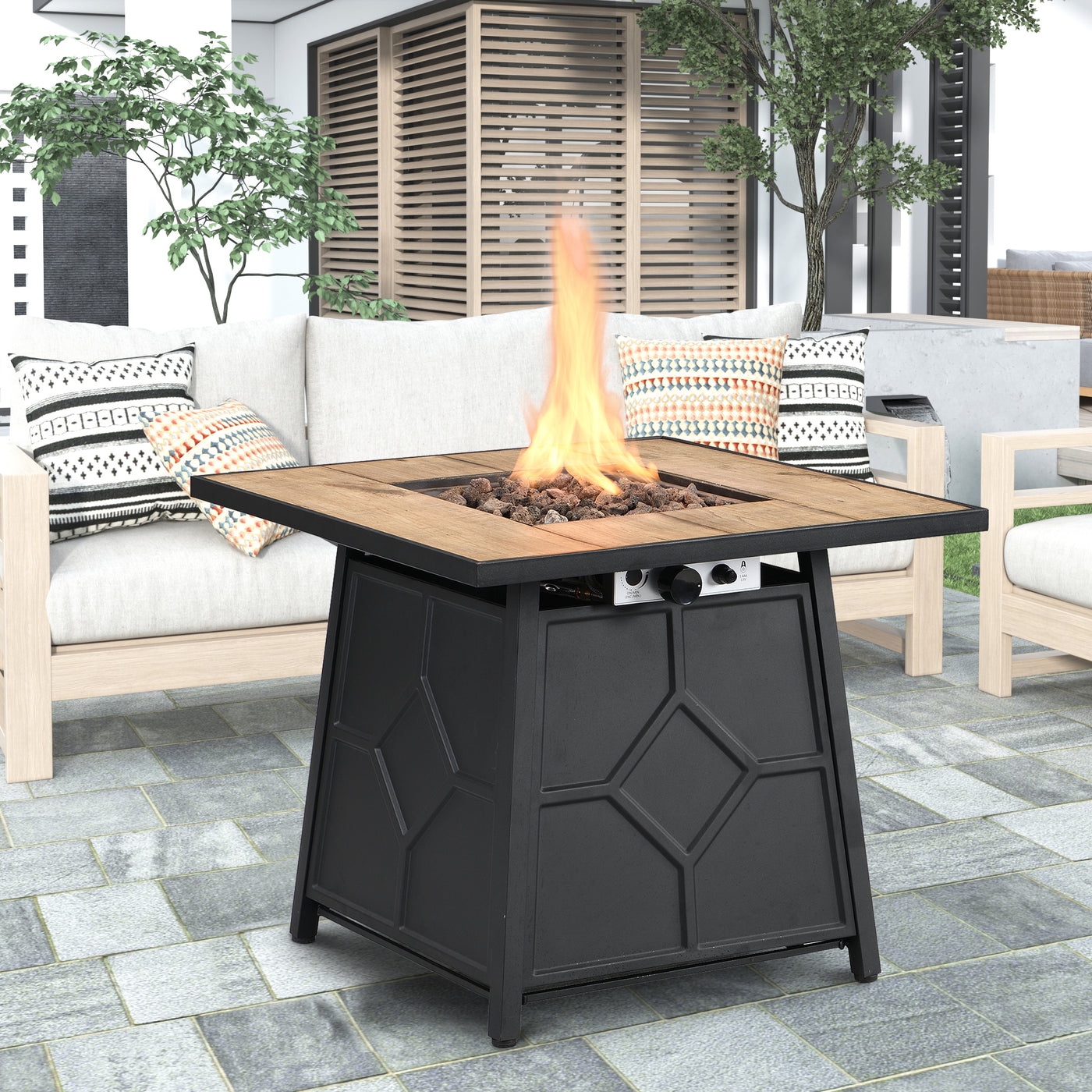Fire Pit Table 28" Square 40000 BTU Propane Gas Auto-Ignition