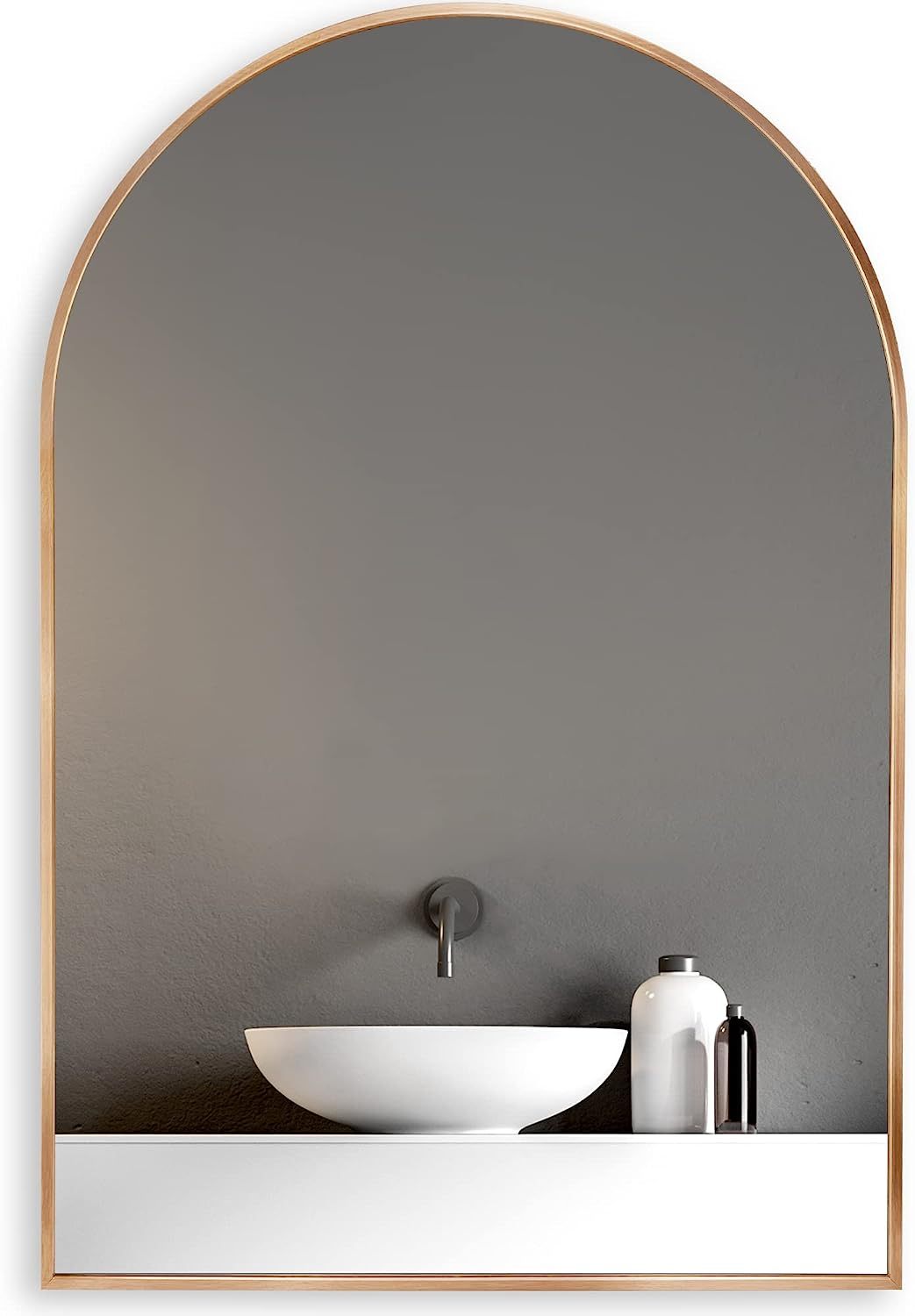 20x30 Gold Metal Arched Bathroom Wall Mirror