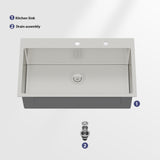 33 Inch Topmount Sink - 33" x 19" x 9" Drop in Stainless Steel Kitchen Sink