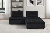 Black Velvet 3 Pc Sectional Sofa with Ottoman 80"W