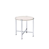 Round End Table - White Oak Finish Top - Chrome Metal X-Base