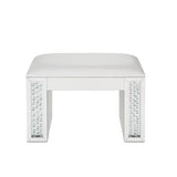 Vanity Stool - Ivory Synthetic Leather with Faux Crystal Inlay