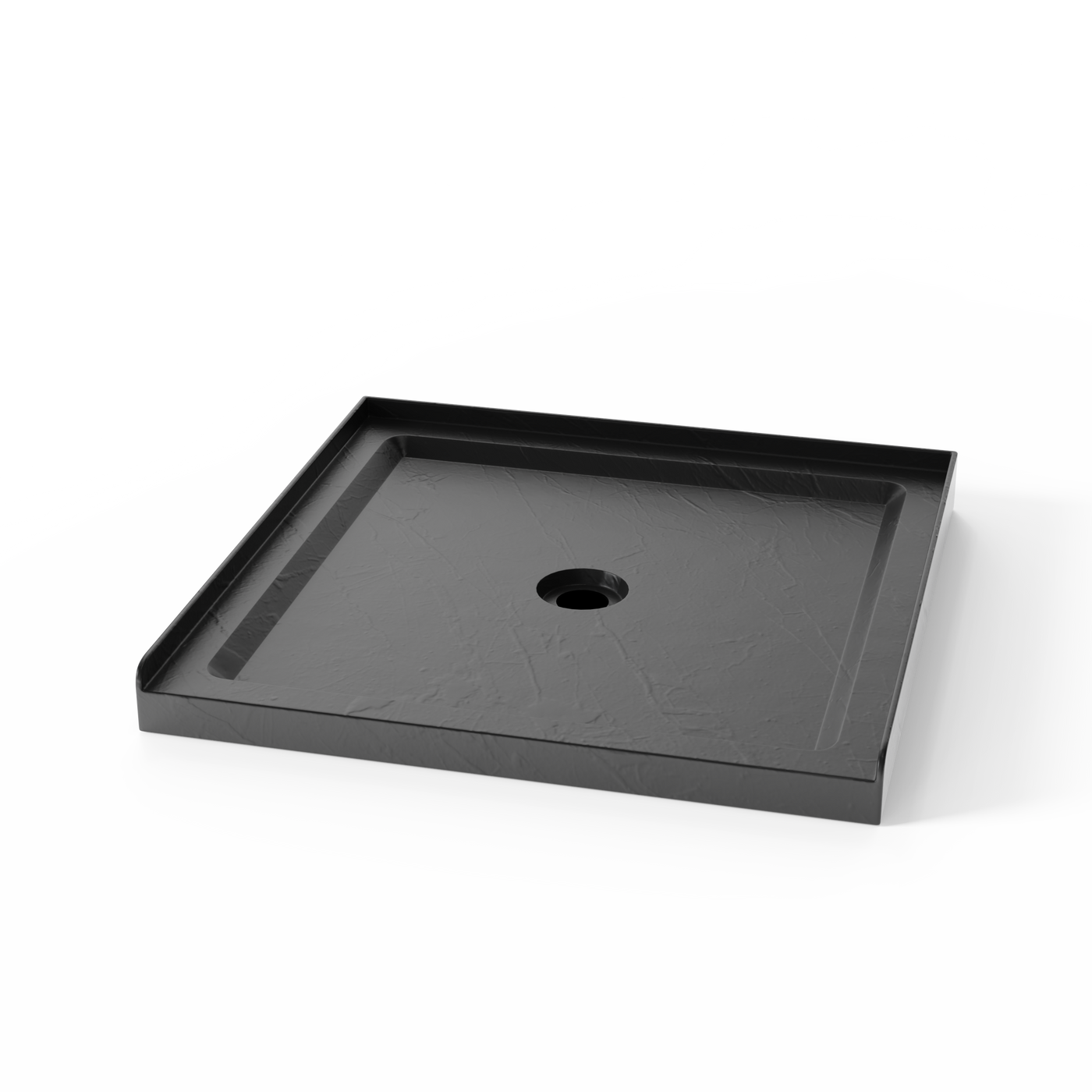 36x36 Slate Black Anti-Slip Acrylic Shower Base Center Drain