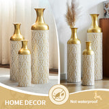 Gold White Metal Vase Set of 3, Tall Decorative Cylinder Flower Vases