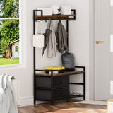 33.1" Wide Hall Tree with 2 Movable Drawers, Shoe Storage, Shelves
