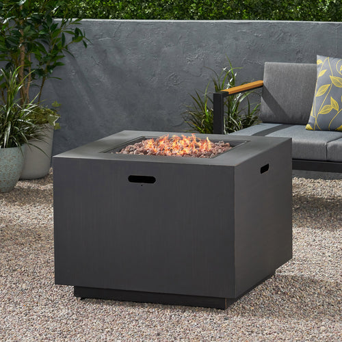 33' Outdoor Iron Square Propane Fire Pit, Tank Inside, Brushed Brown 50,000 BTU
