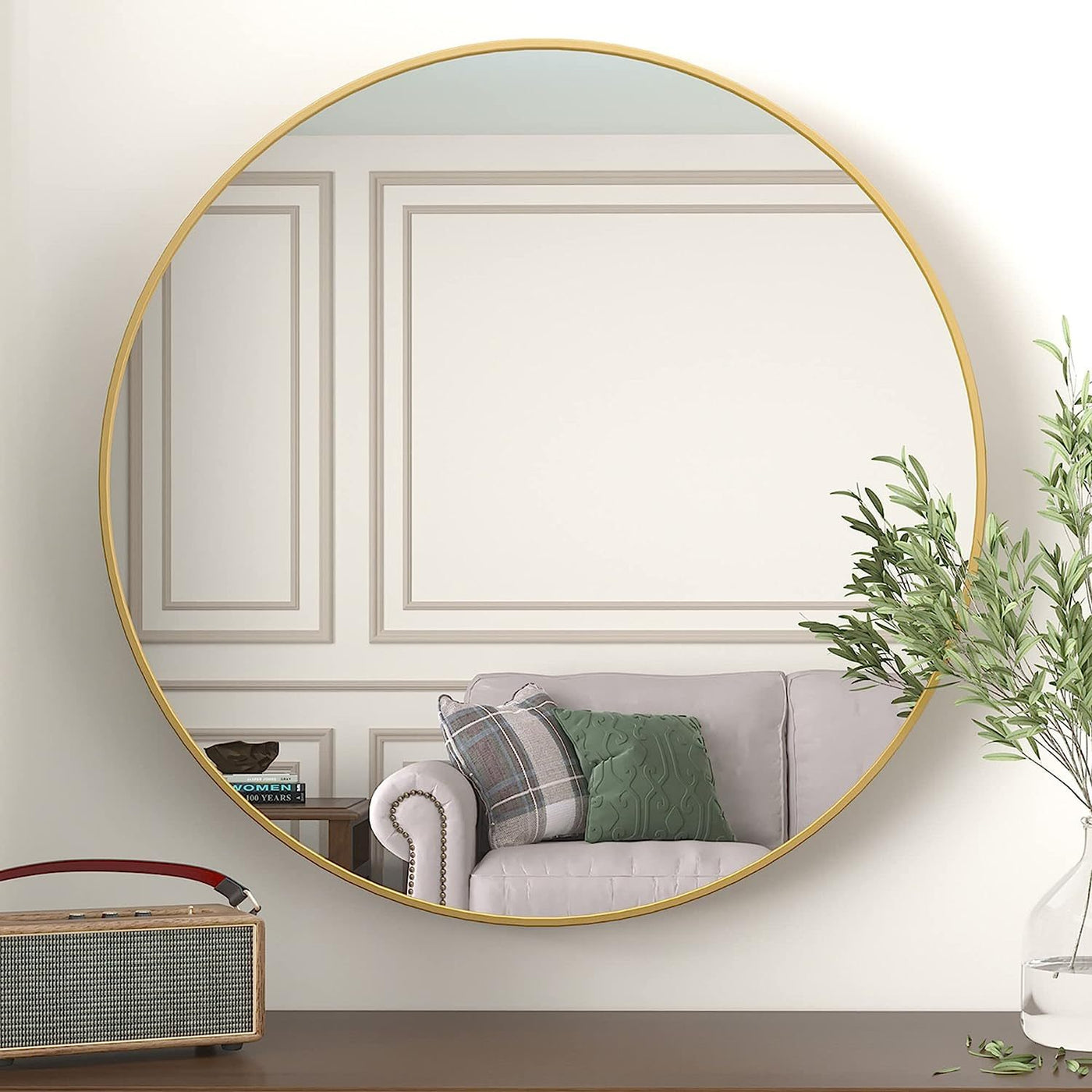 36" Gold Metal Frame Round Wall Mirror