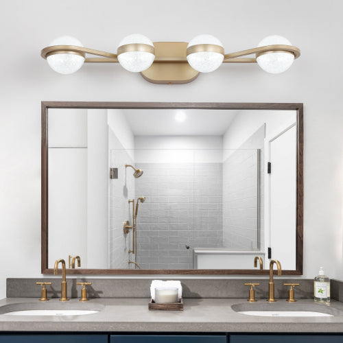 LED Vanity Light - 4-Light - Crystal Sand Acrylic - Gold - 28"