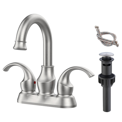 2-Handle Brushed Nickel Bathroom Faucet 4" Centerset