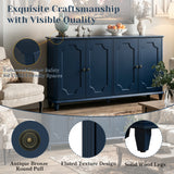 Blue Farmhouse Sideboard Buffet Cabinet, 4 Door Vintage Storage Credenza with De