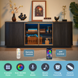 Modern 64" Wavy TV Cabinet with LED Lights Black