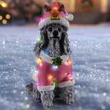 Christmas Poodle Statue, Holiday Dog Figurine in Pink Santa Outfit