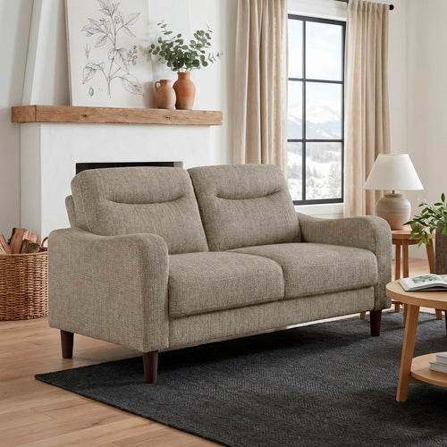 Brown Chenille Loveseat Foam Upholstery Solid Wood