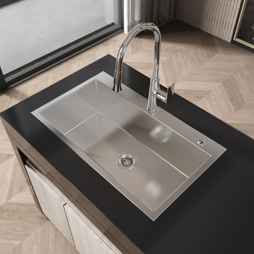 Stainless Steel Single Bowl Overmount Kitchen Sink 32x19 Brushed