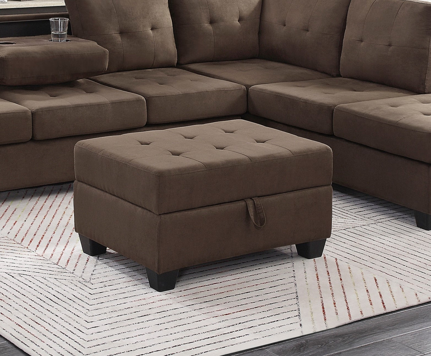 Modern Brown Tufted Storage Ottoman Upholstered Fabric