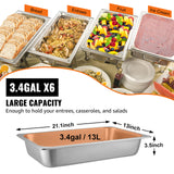 6 Pack Steam Table Pans 20.9 x 12.8 x 3.9 Inch Deep Steam Table Pan Full Size