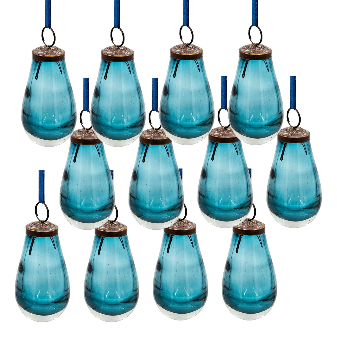 Glass Tear Drop Ornaments 2" x 2" x 3.7" Set of 12