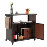 Outdoor Wicker Bar Cart, Patio Wine Serving Cart w/Wheels