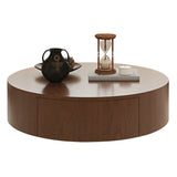 Round Solid Wood Coffee Table with Storage Walnut