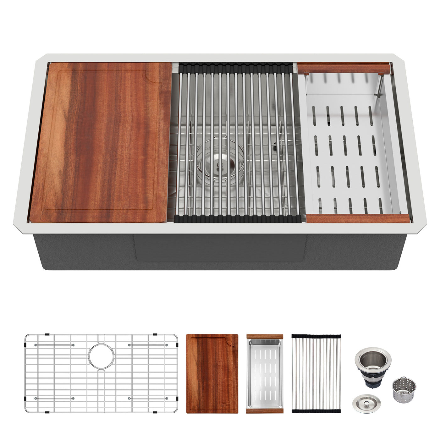 30" Undermount Kitchen Sink 16 Gauge Stainless Steel Brushed Nickel