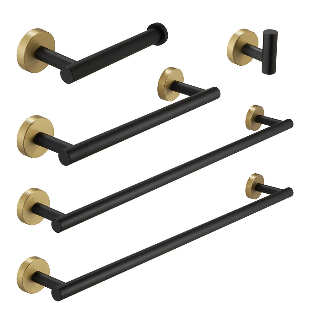 5-Piece Brushed Nickel Gold Stainless Steel Bathroom Set