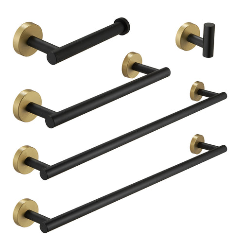 5-Piece Brushed Nickel Gold Stainless Steel Bathroom Set