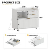 Mobile Office File Cabinet with Charging Station & Multi Drawers, Open Storage C