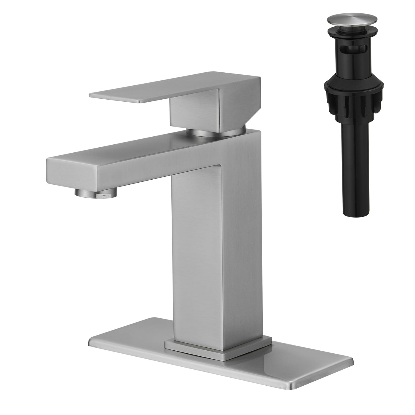 Bathroom Sink Faucet Waterfall Brushed 1 Hole Pop Up Drain