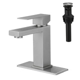 Bathroom Sink Faucet Waterfall Brushed 1 Hole Pop Up Drain