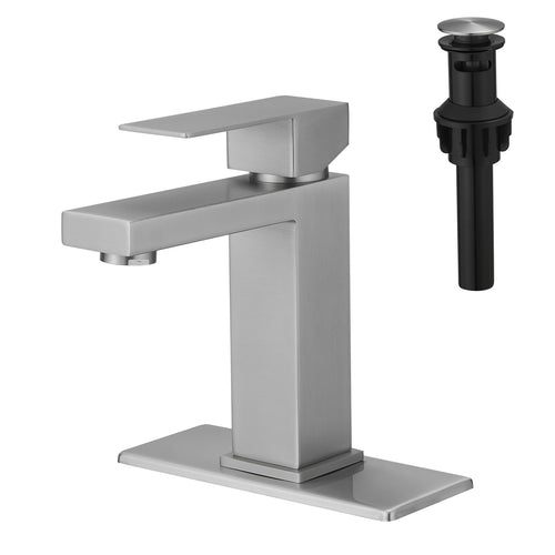 Bathroom Sink Faucet Waterfall Brushed 1 Hole Pop Up Drain