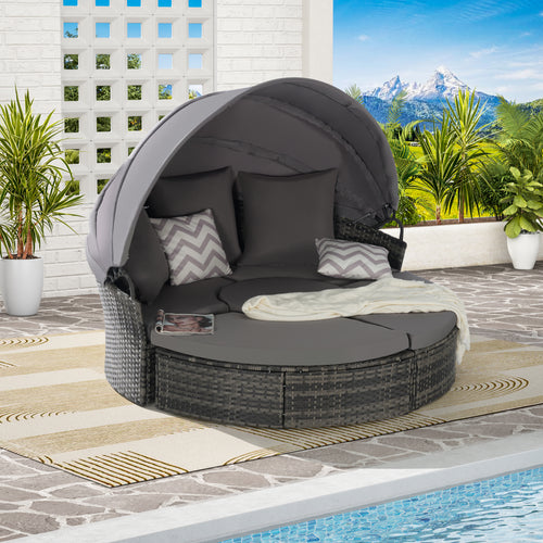 Chaise Lounge PE Rattan Canopy 380lb Capacity
