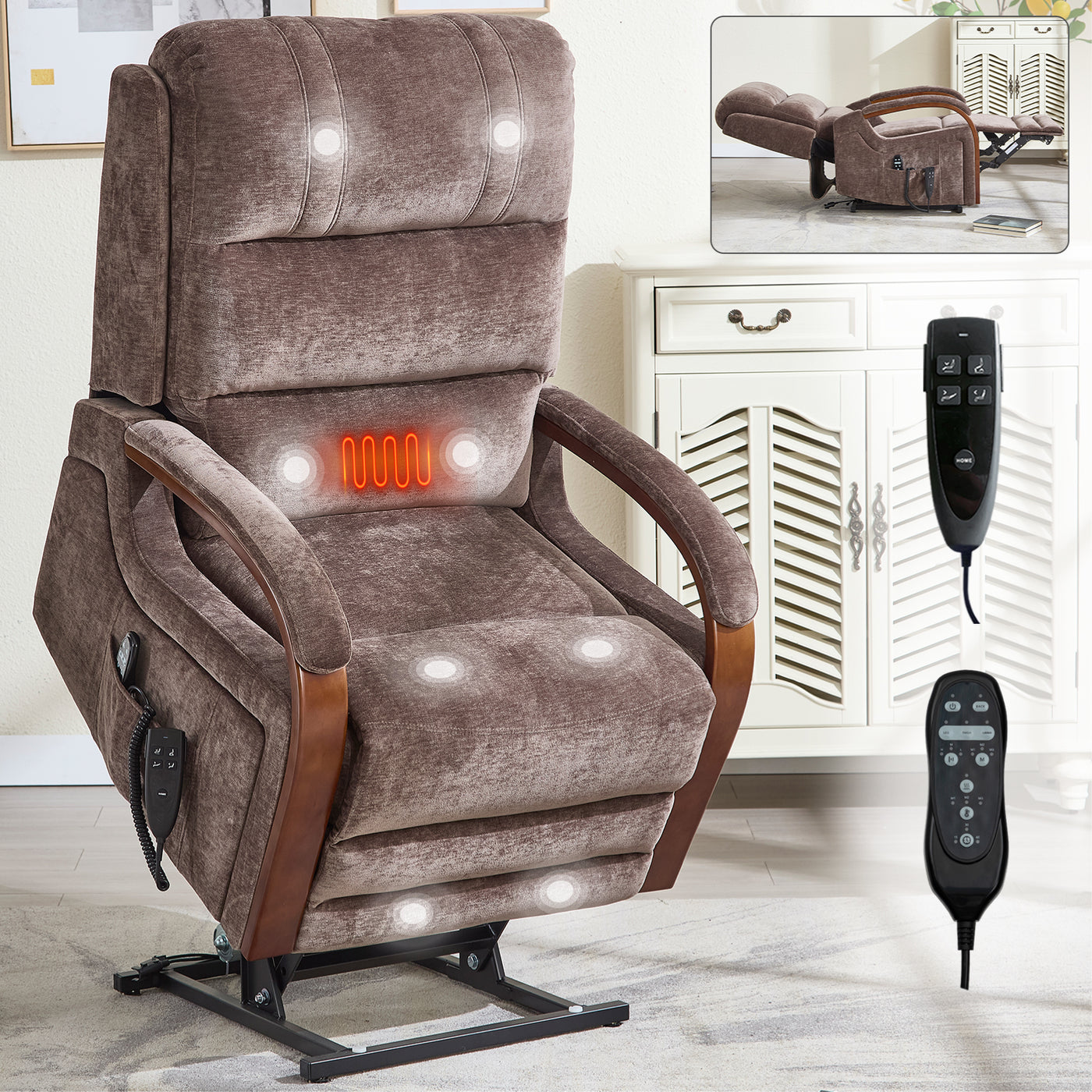 Dual Motor Power Lift Recliner Chair 350 lbs Heat Massage