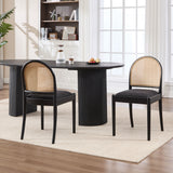 Rattan Dining Chairs Set of 2, Upholstered Linen Black