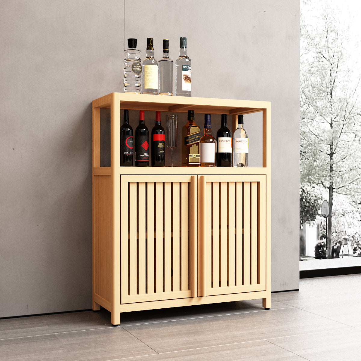 Large Bamboo Storage Cabinet With Shelves