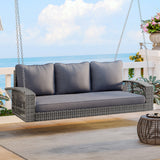 3-Person PE Wicker Porch Swing with Chains and Cushions Gray
