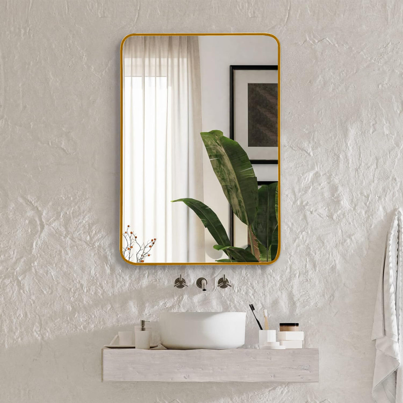 22x30 Gold Metal Framed Rectangular Wall Mirror