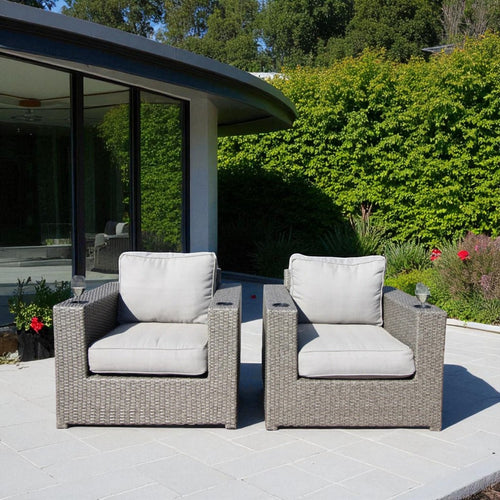 Outdoor Lounge Chair Wicker Gray Aluminum Frame 300 lb Cap Set of 2