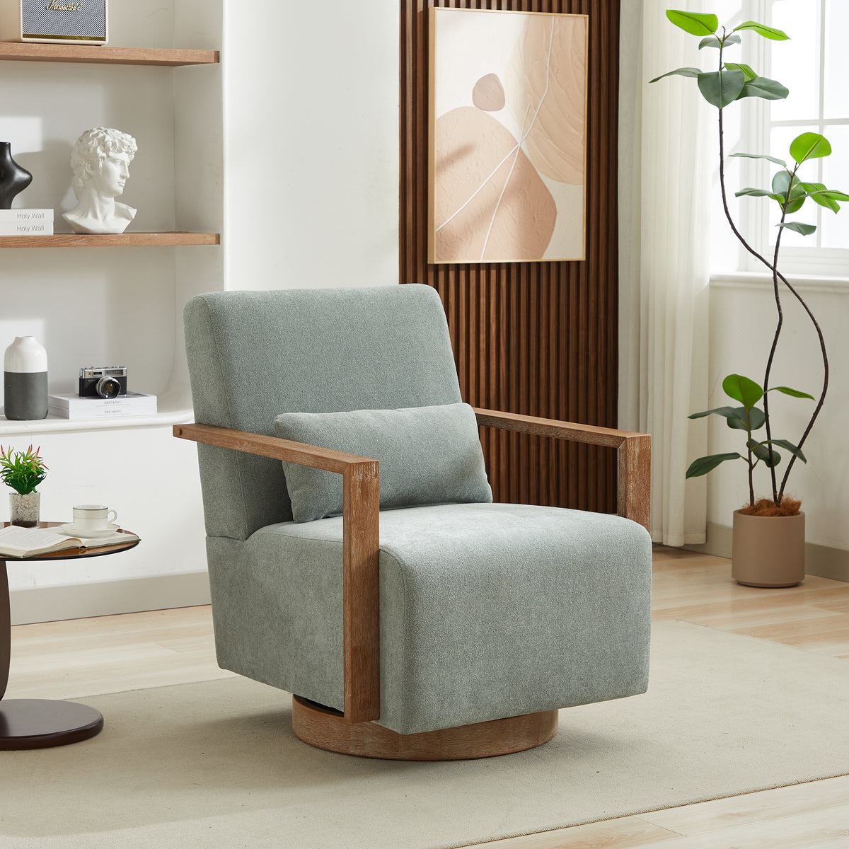 Linen Accent Chair Swivel Pale Green